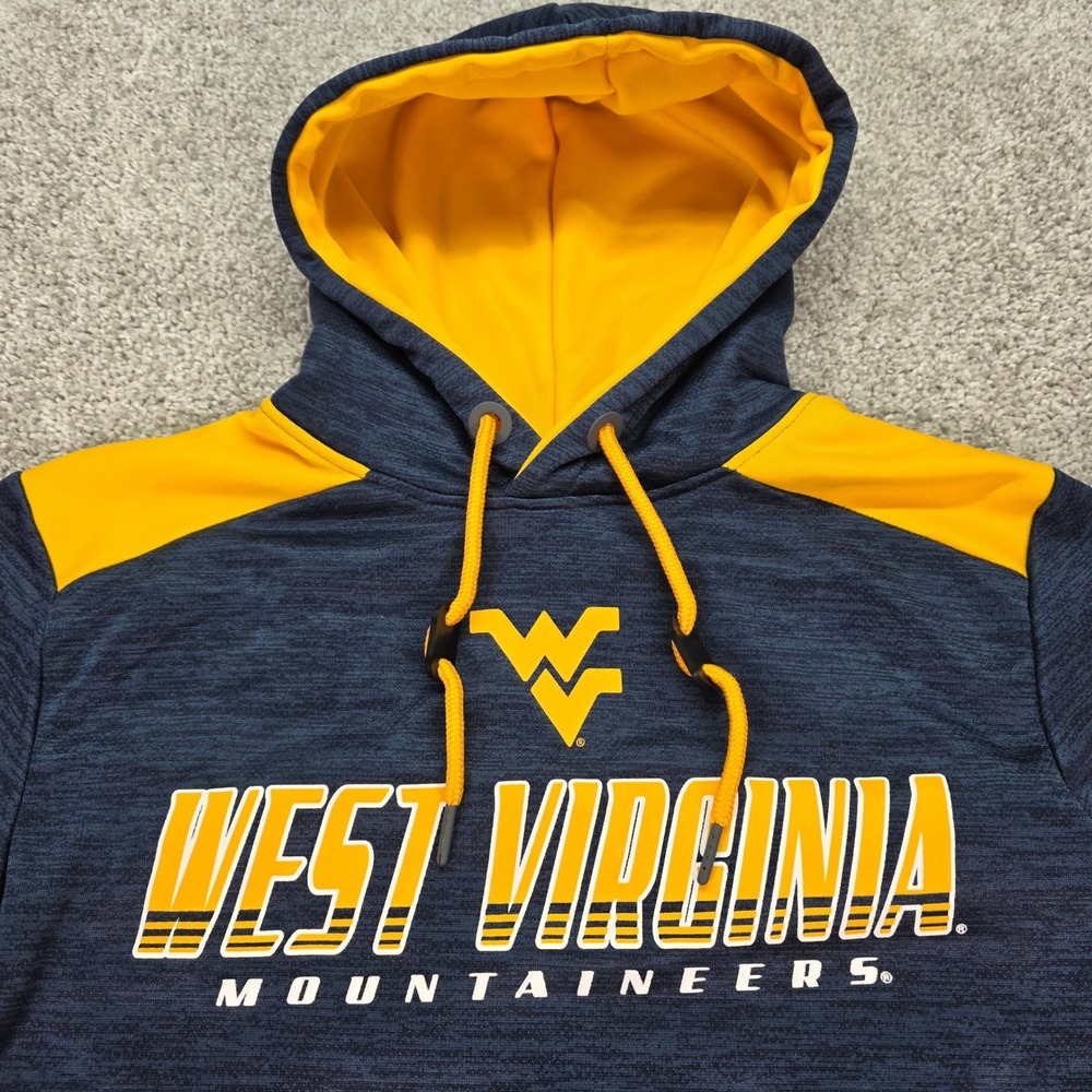 Colosseum West Virginia Mountaineers Hoodie Mens Small Blue Gold WVU Sweatshirt